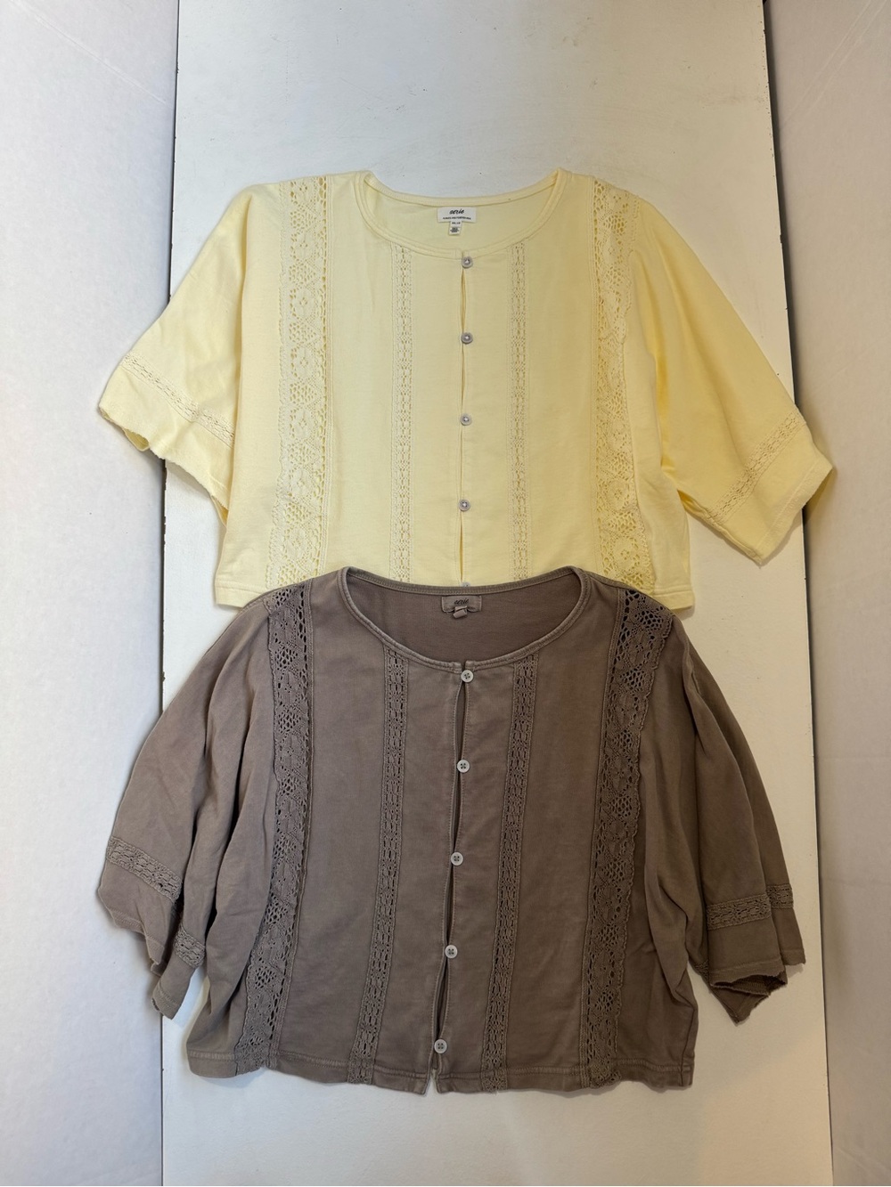 Aerie Womens Short Sleeve Beige Crochet Cardigan Buttoned Top XS/S